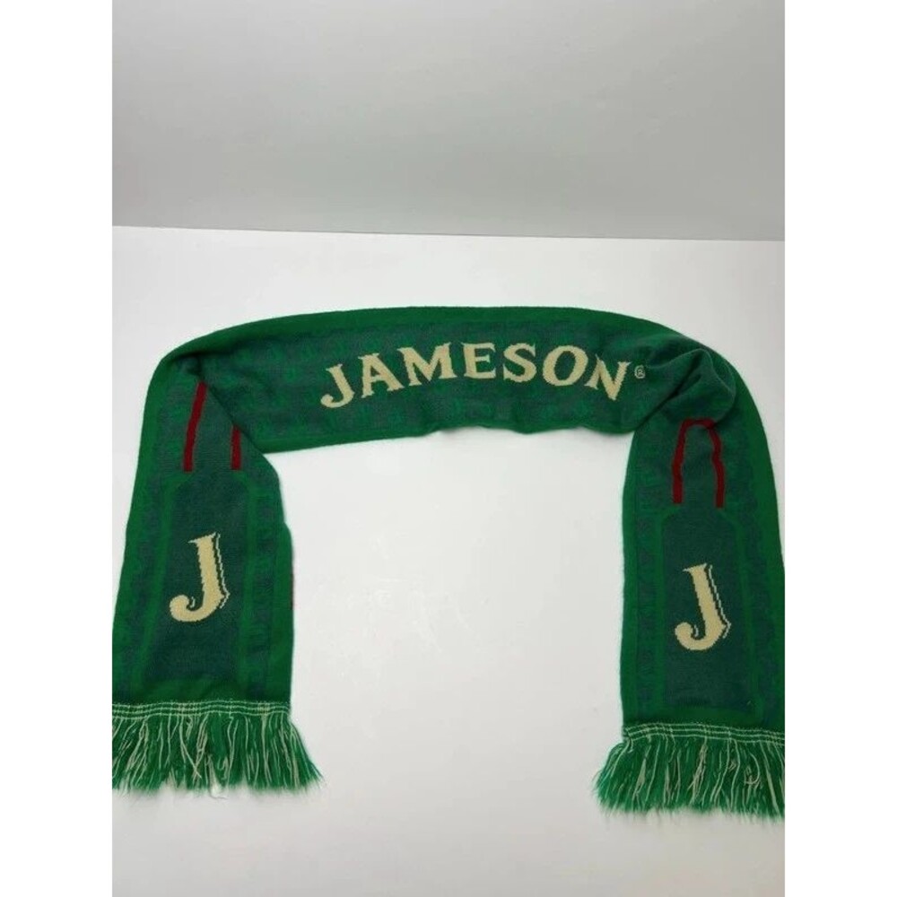 Jameson Irish Whiskey Green Knit Scarf Fringe Embroidered Logo Barware Merch